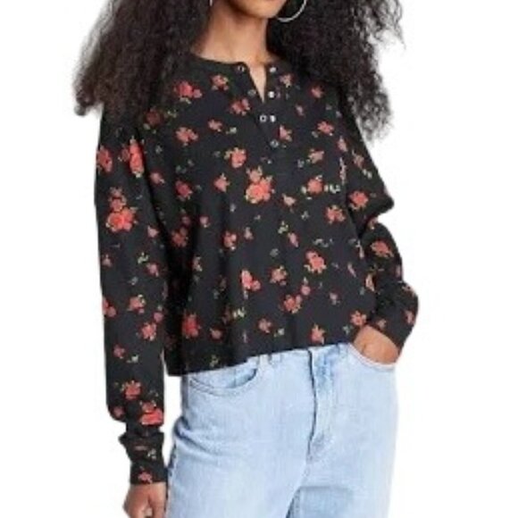 Floral Long Sleeve Cropped Top | Wild Fable | Medium - Picture 12 of 12